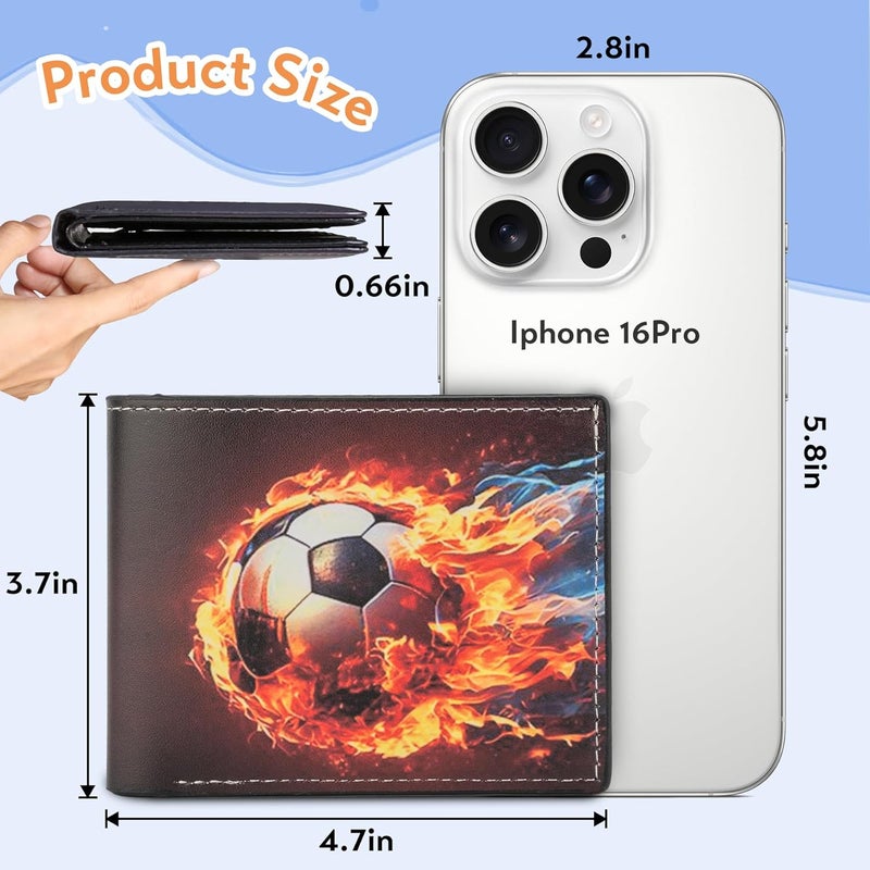 Fonwill Boys Wallet for Kids, Cool Soccer Bifold Rfid Blocking Leather Wallet 4 5 6 7 8 9 10 11 12 Ages, Novelty Kids Wallet with Zipper Coin Pocket for Boys Teen Girls Birthday Christmas Gifts - Image 3